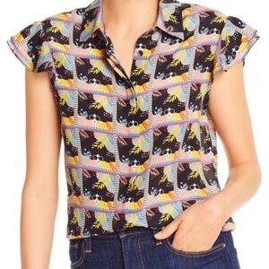 ALICE AND OLIVIA Willa Flutter Sleeve Button Up Blouse